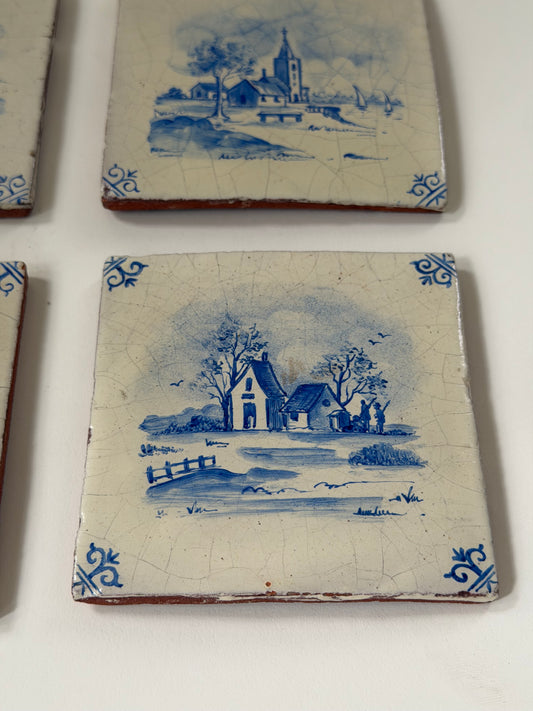 Antique Delft Tiles - Country Scenes, Set of 4