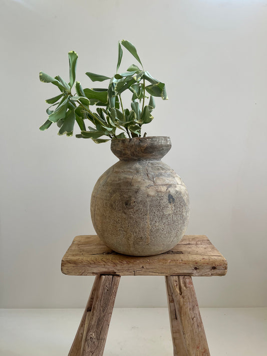 Bleached Vintage Teak Wood Vase, Medium No. 002