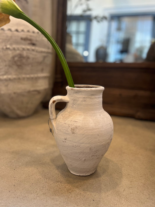 Whitewashed vintage Turkish 1 handled vessel