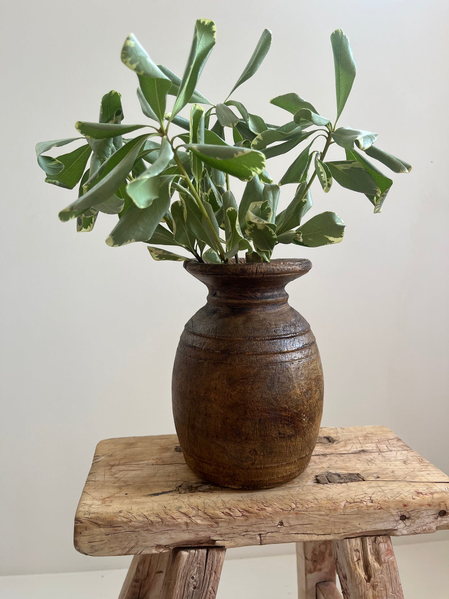 Waxed Natural Vintage Teak Wood Vase, Small No. 001