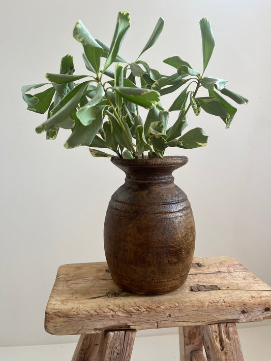 Waxed Natural Vintage Teak Wood Vase, Small No. 001