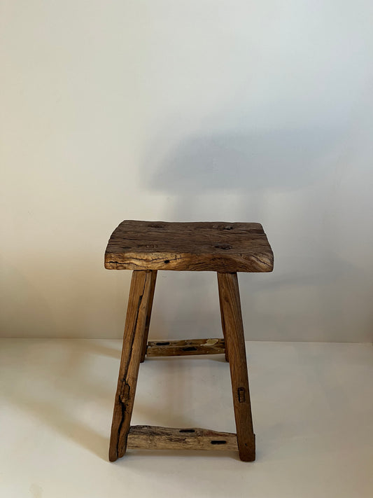 Vintage Rectangle Elm Stool, Natural