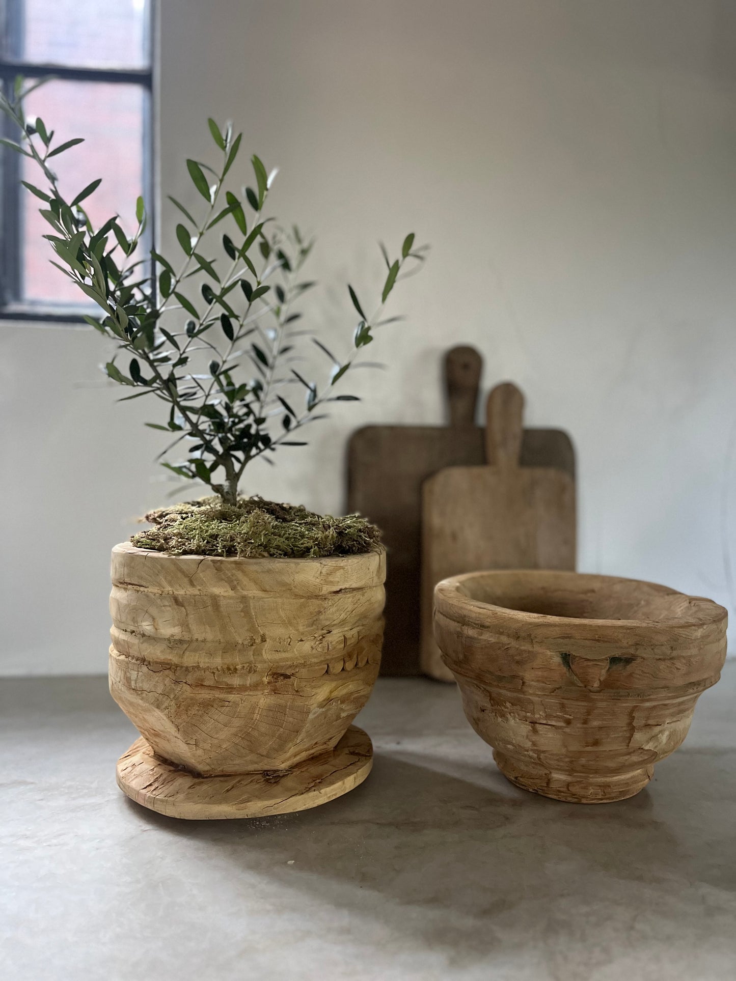 Vintage Indian Wood Capital Planters