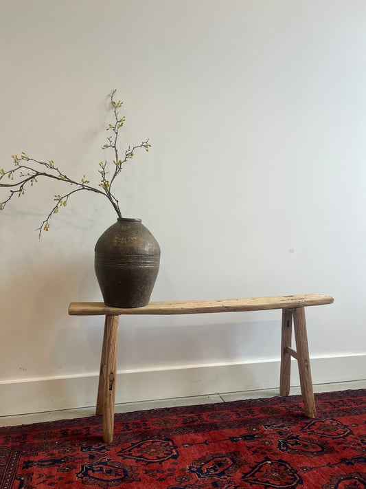 Skinny vintage elm bench, short