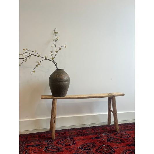 Skinny vintage elm bench, short
