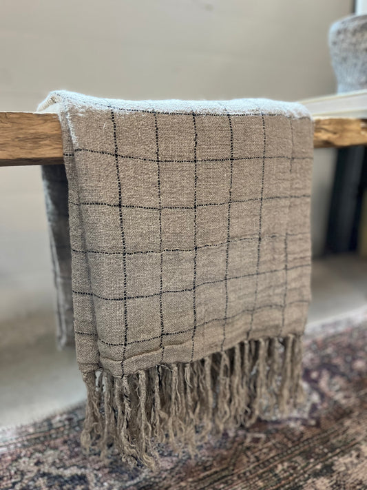 Handwoven linen throw, checkered
