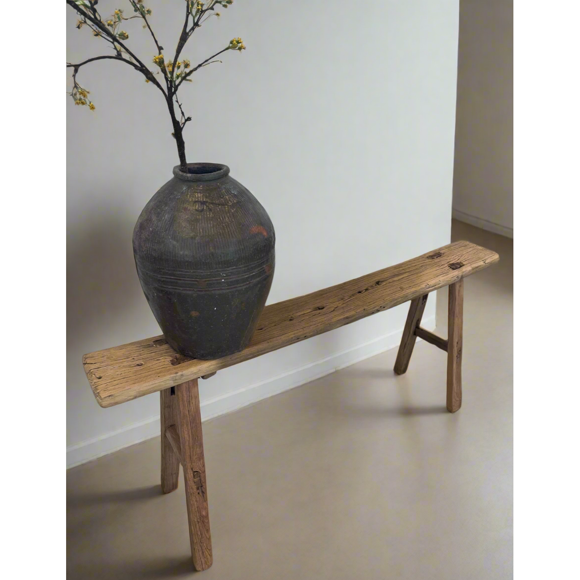 Skinny vintage elm bench, standard