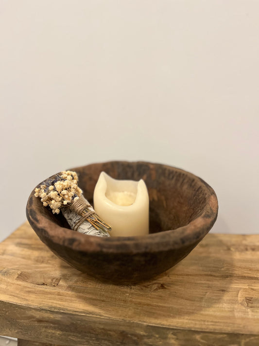 Vintage Indian carved bowl candle holder