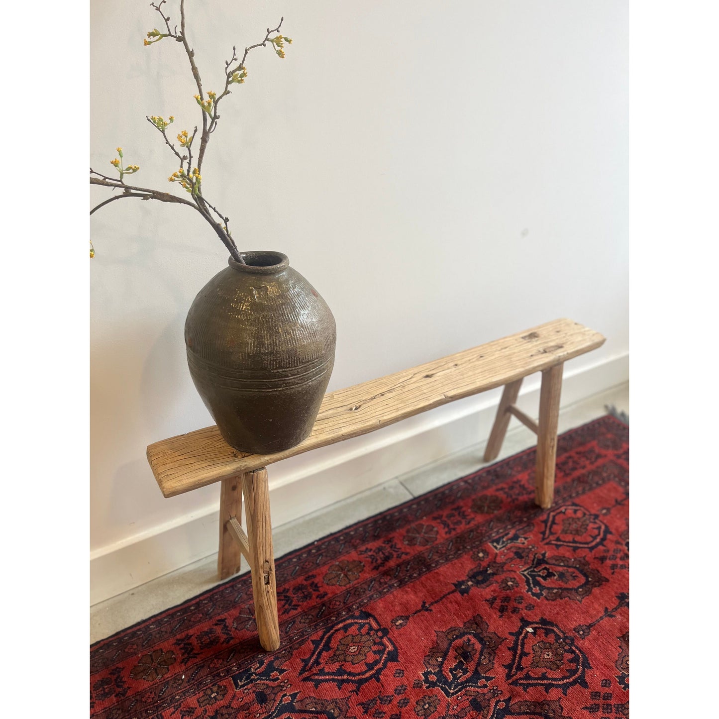 Skinny vintage elm bench, short