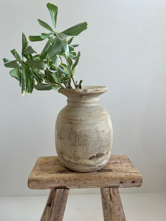 Bleached Vintage Teak Wood Vase, Medium No. 001