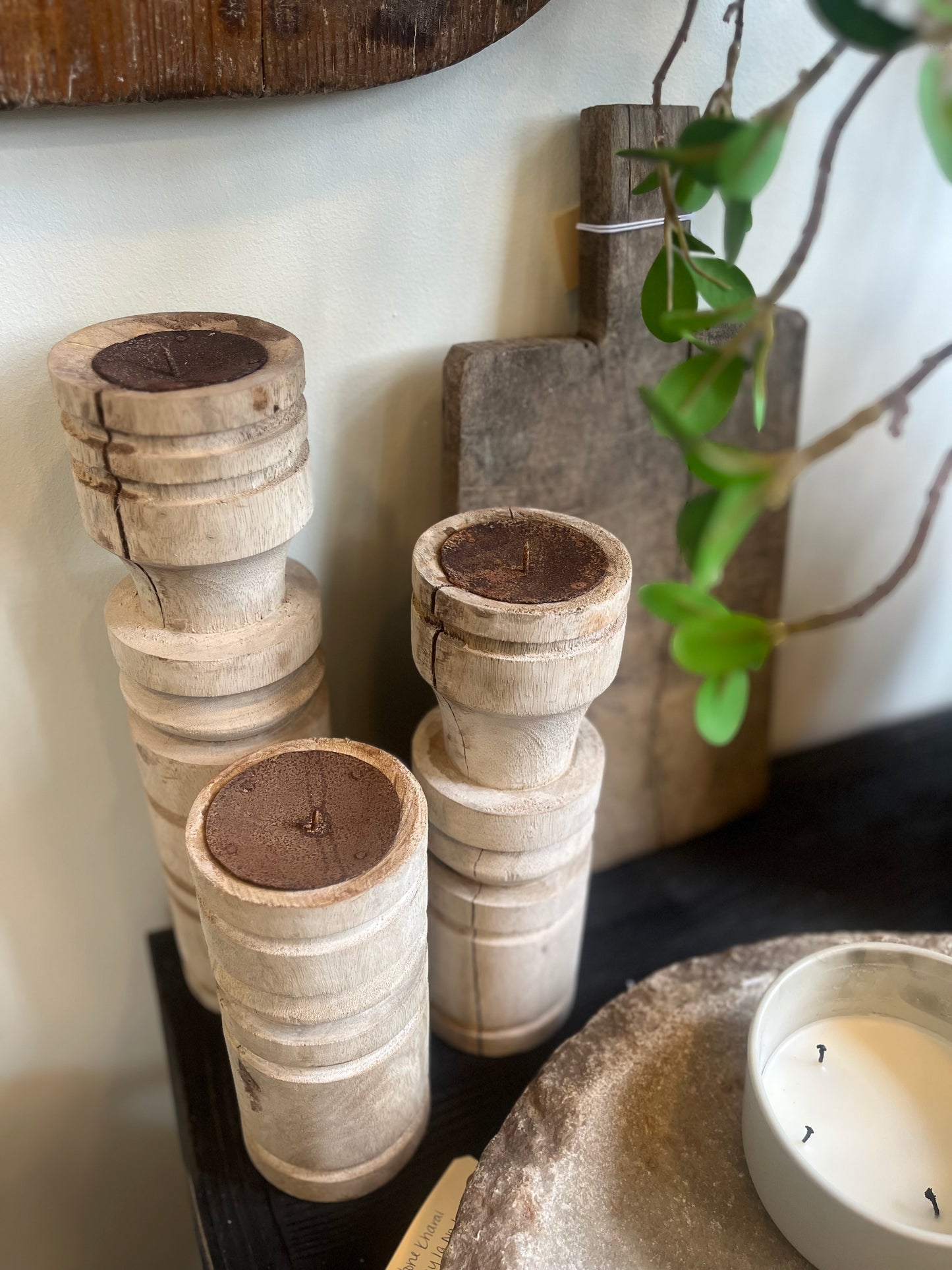 Bleached vintage pillar candle holder