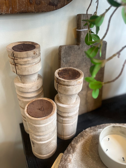 Bleached vintage pillar candle holder