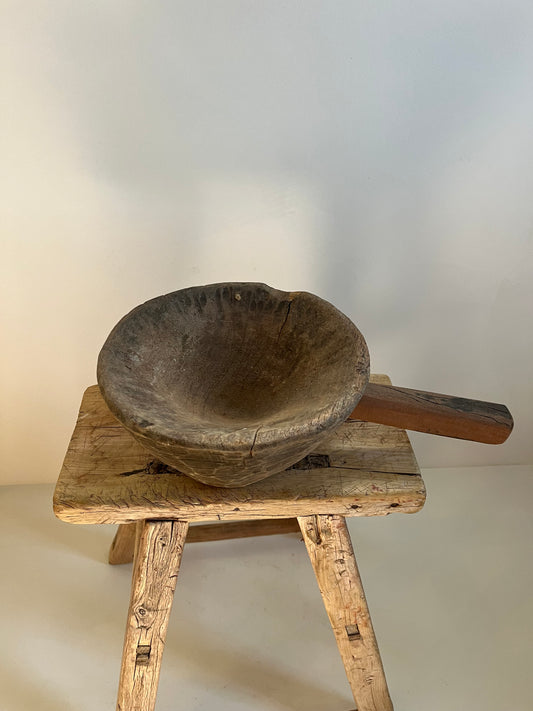 Vintage Wood Bowl with Handle No. 002