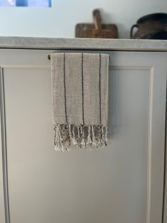 Handwoven Turkish cotton hand towel, beige striped