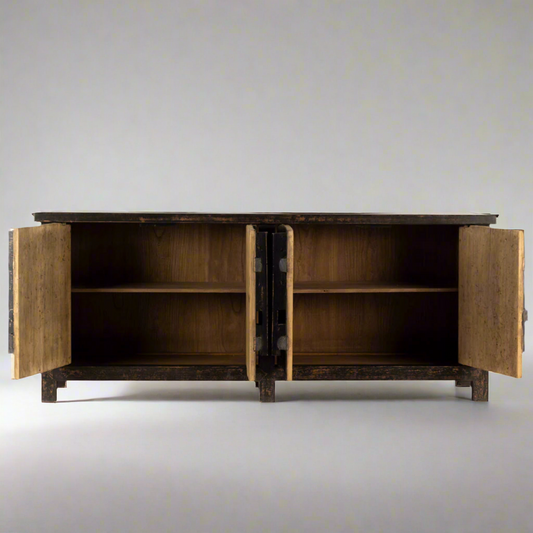 Nerine Weathered Black Four Door Elm Cabinet
