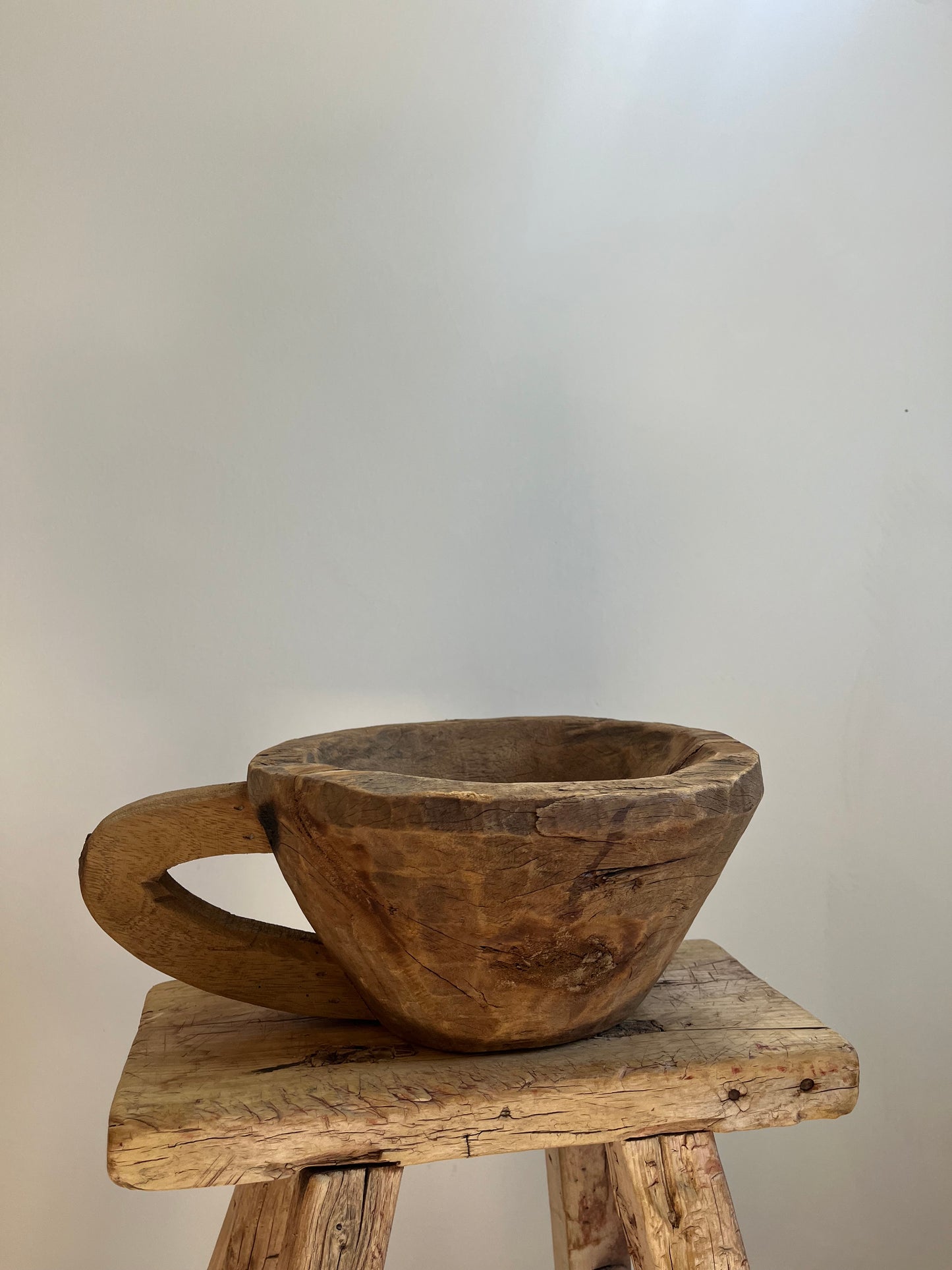 Vintage Wood Bowl with Handle No. 003