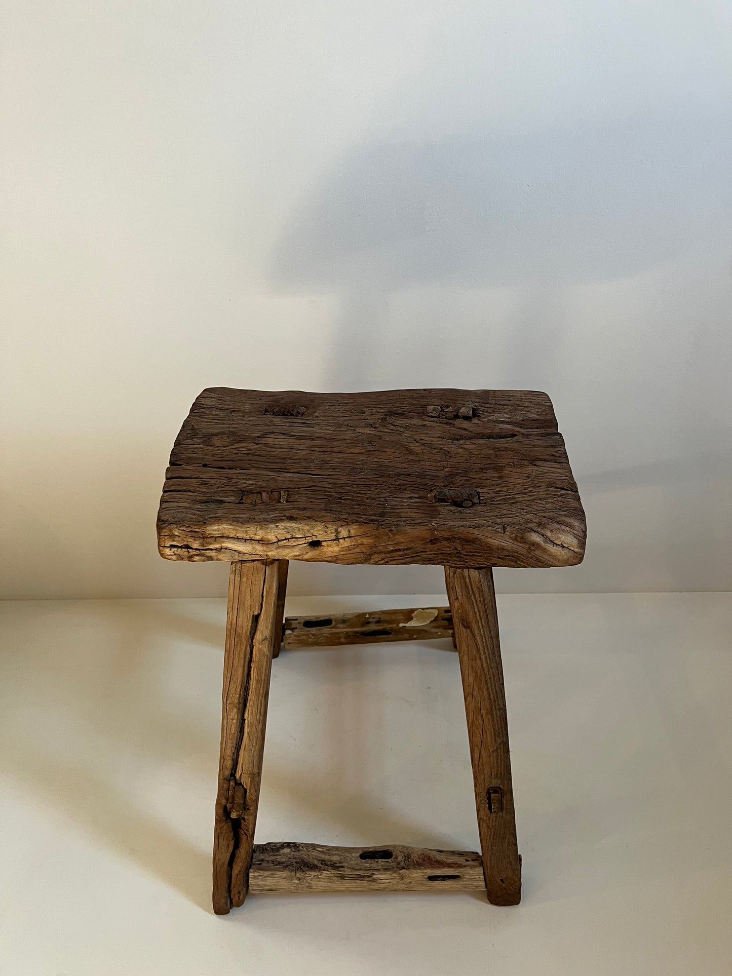 Vintage Rectangle Elm Stool, Natural