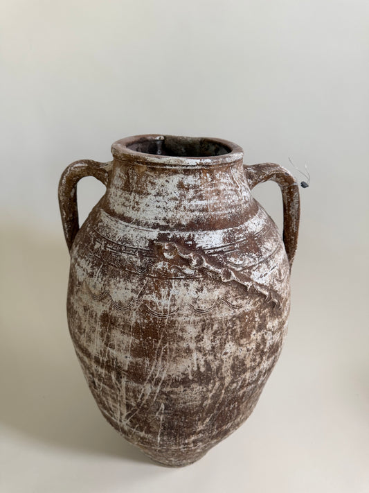 Oversized Double Handled Vessel - Brown & White