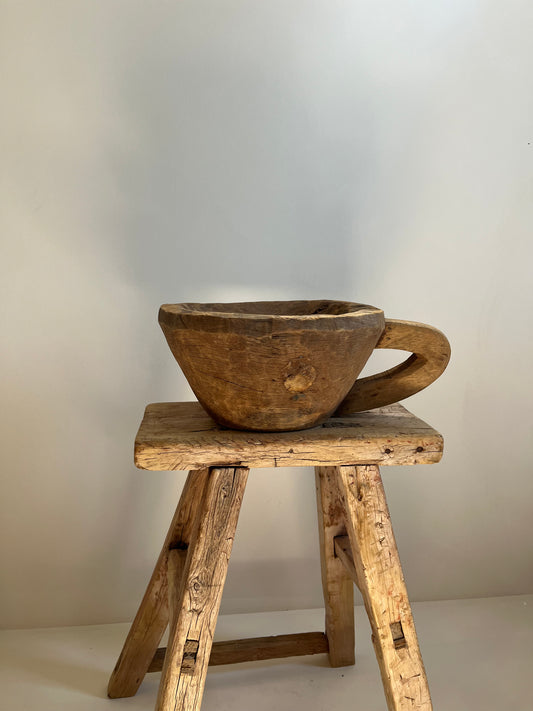 Vintage Wood Bowl with Handle No. 003