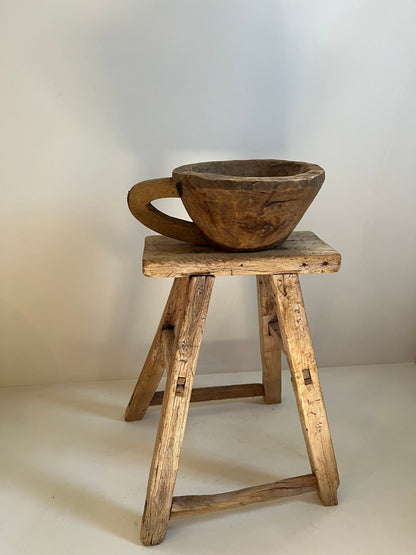 Vintage Wood Bowl with Handle No. 003