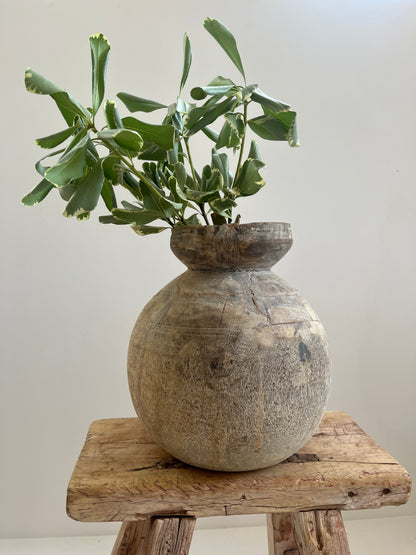 Bleached Vintage Teak Wood Vase, Medium No. 002