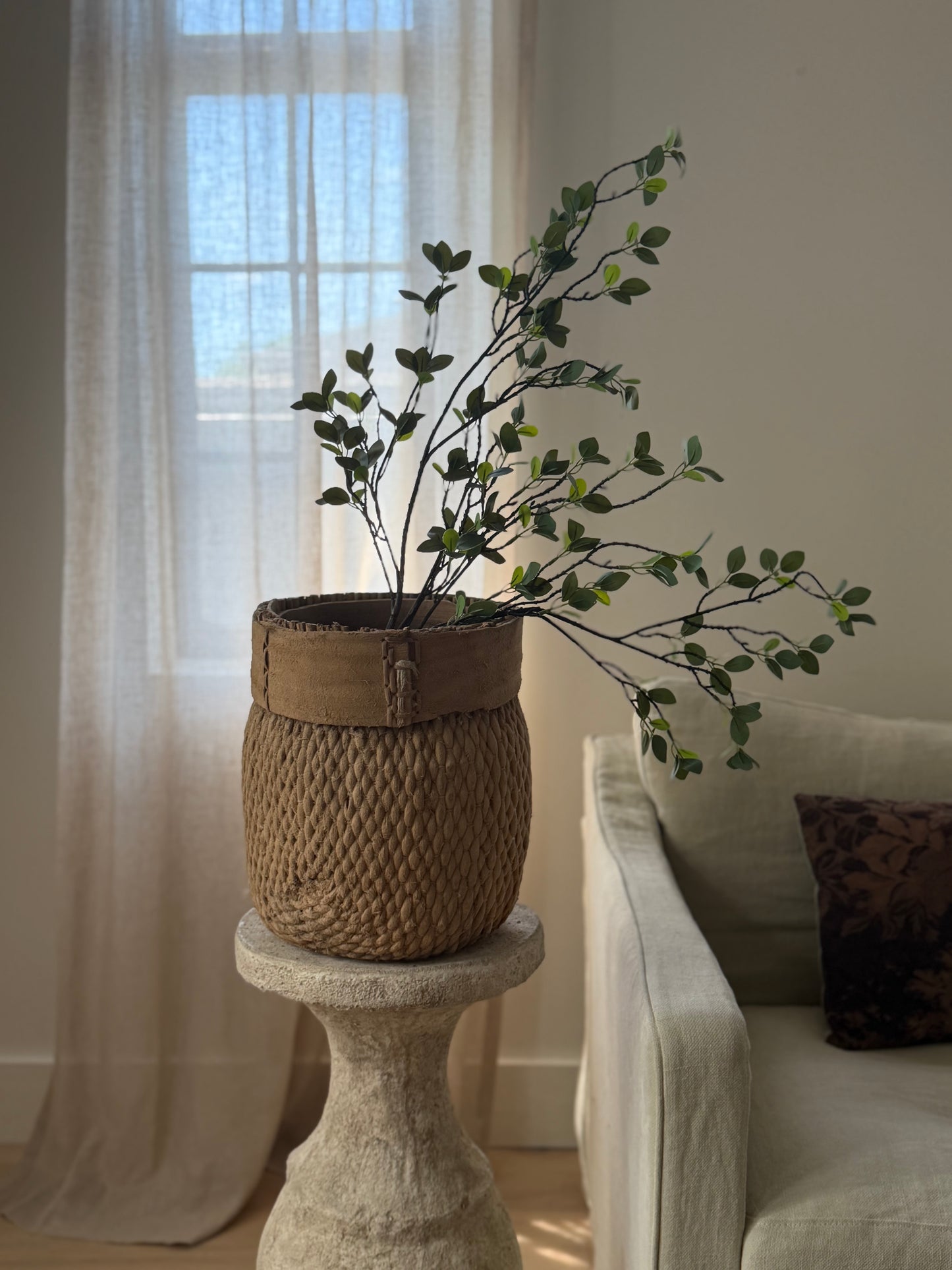 Vintage Woven Basket - Hand Stitched Detail