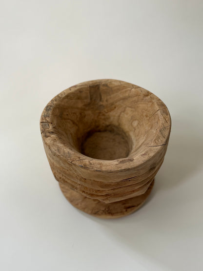 Carved Wood Mortar - Bleached