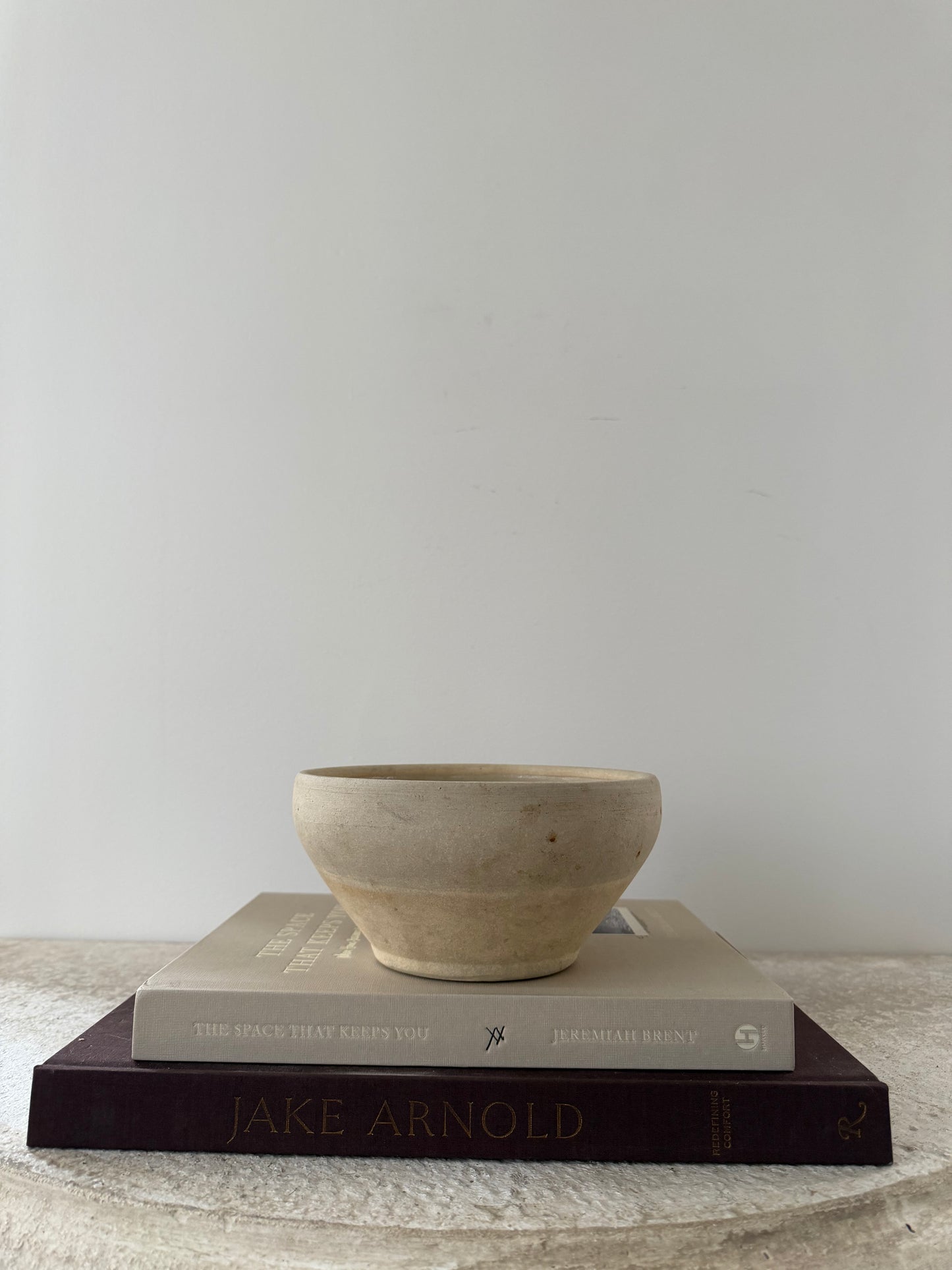 Antique French Stoneware Bowl, Cream & Grey