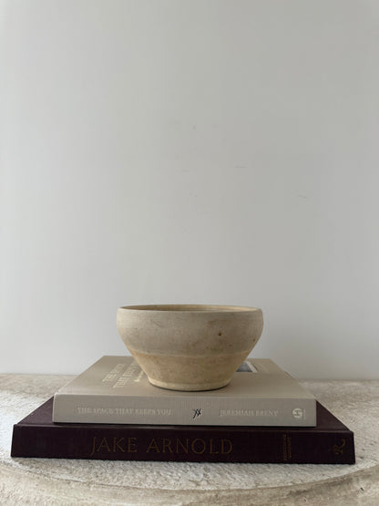 Antique French Stoneware Bowl, Cream & Grey