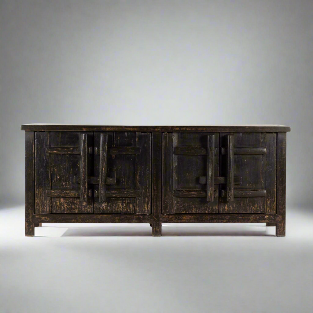 Nerine Weathered Black Four Door Elm Cabinet