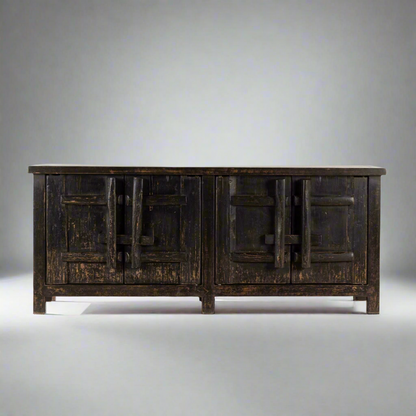 Nerine Weathered Black Four Door Elm Cabinet