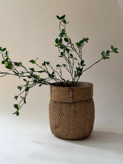 Vintage Woven Basket - Hand Stitched Detail