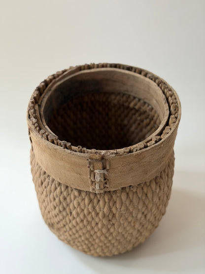 Vintage Woven Basket - Hand Stitched Detail