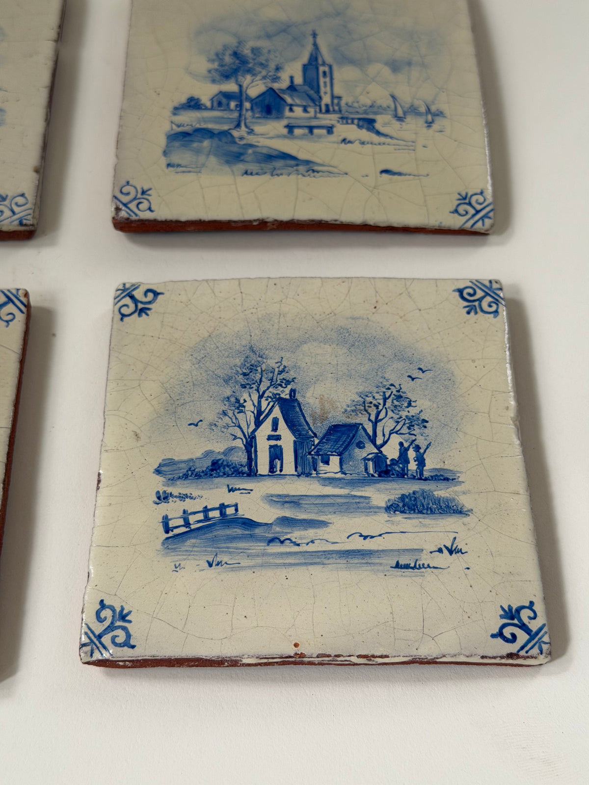 Antique Delft Tiles - Country Scenes, Set of 4