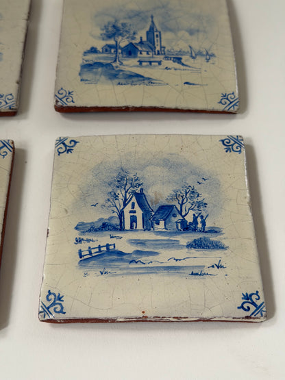 Antique Delft Tiles - Country Scenes, Set of 4