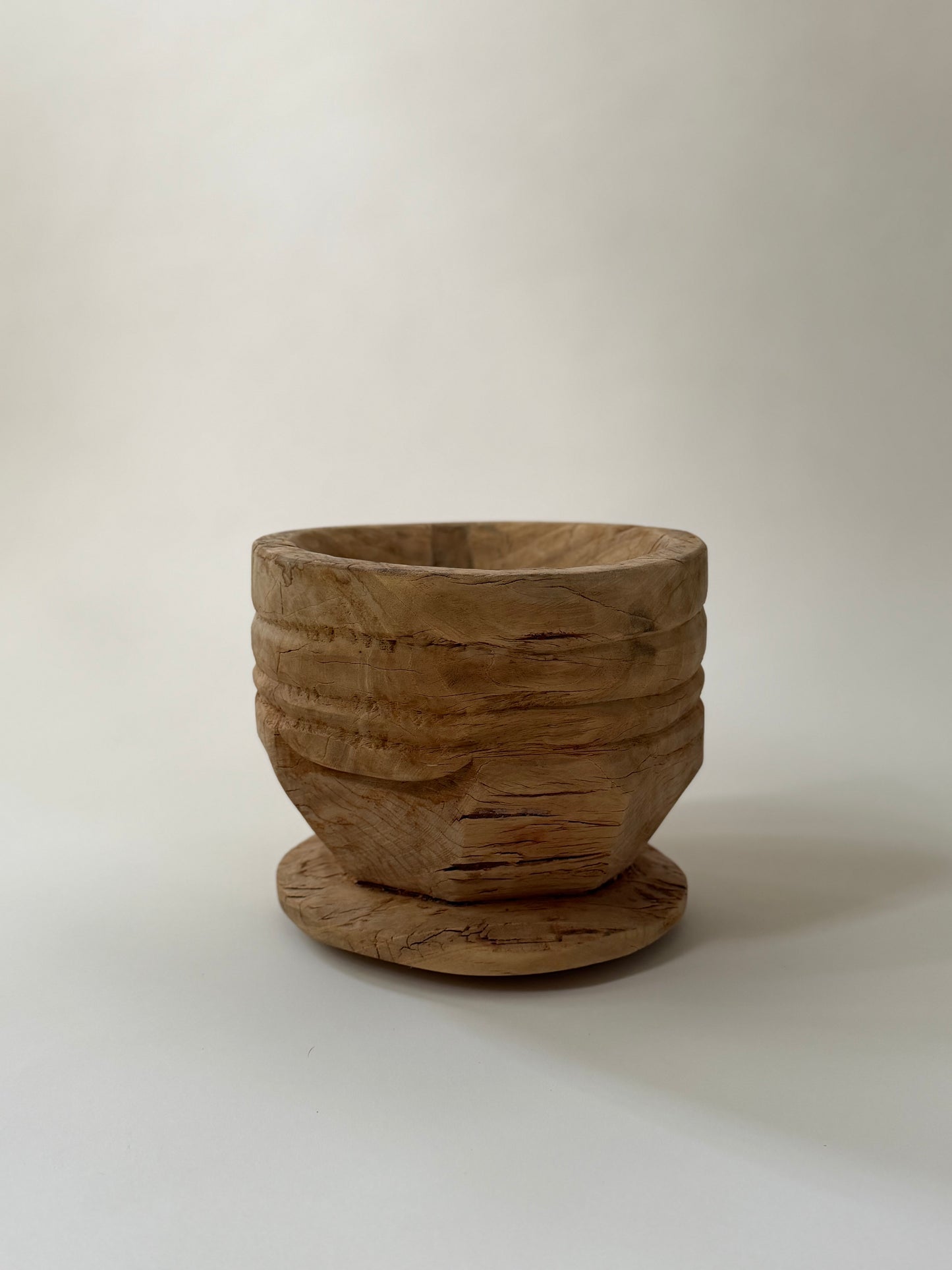 Carved Wood Mortar - Bleached