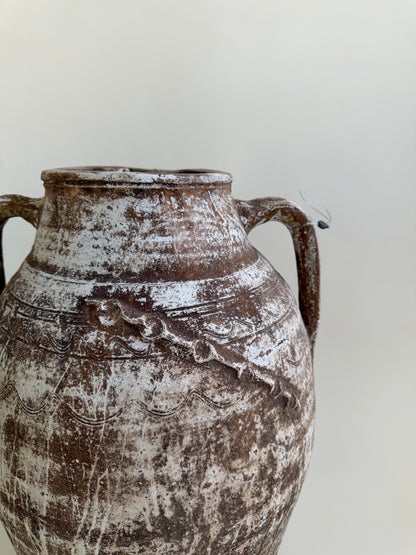 Oversized Double Handled Vessel - Brown & White