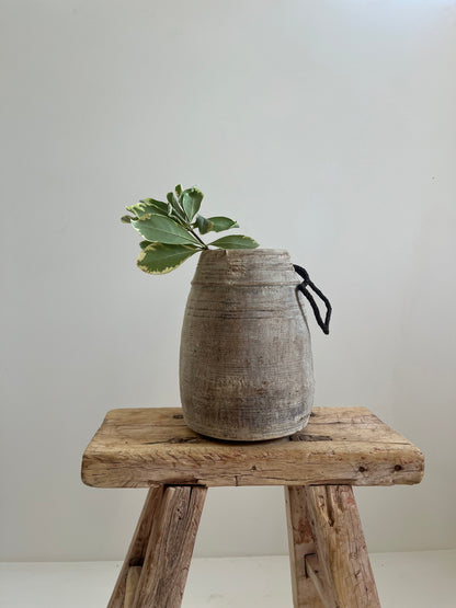 Bleached Vintage Teakwood Pot with Rope Handle, Small No. 001