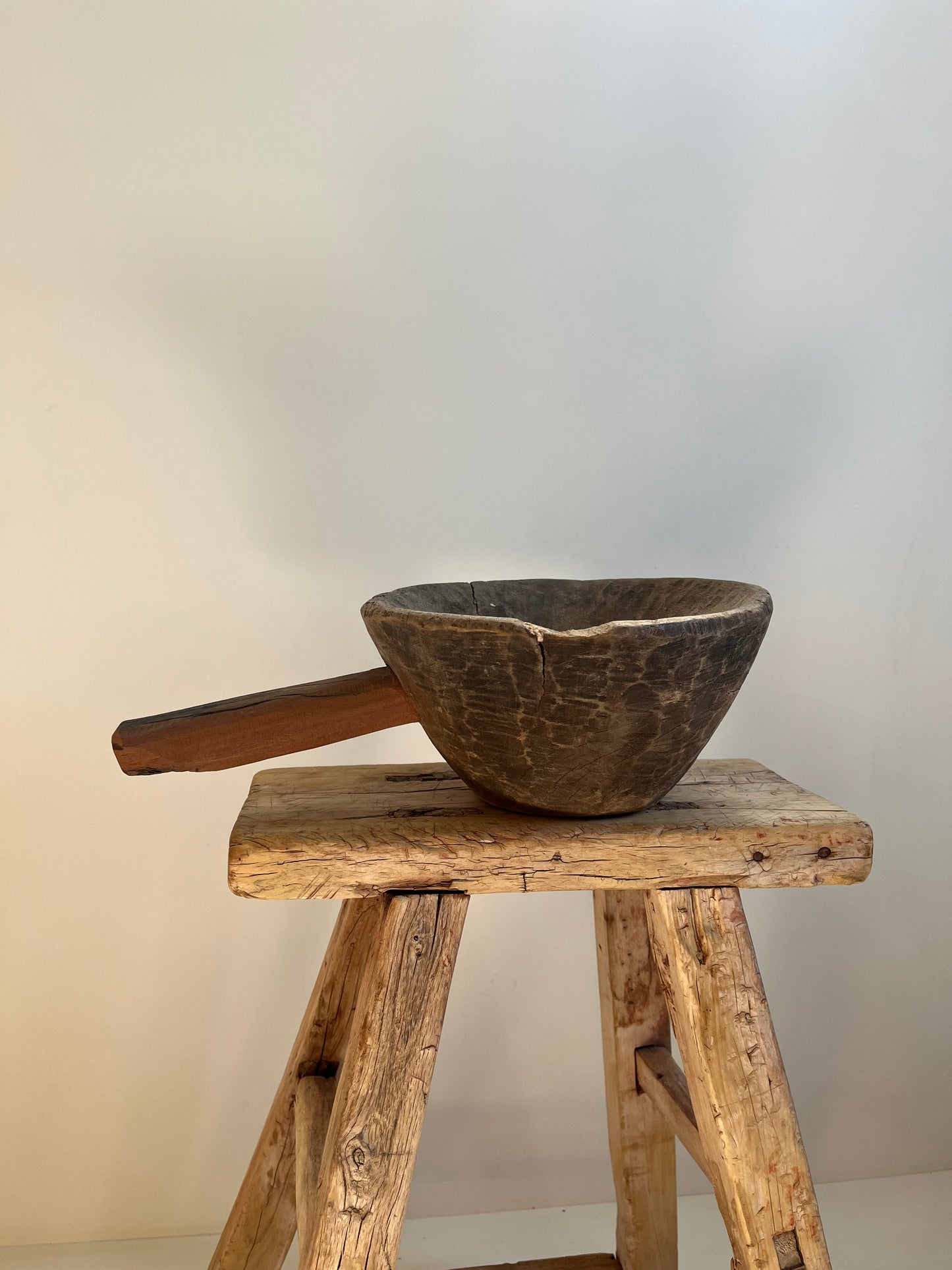 Vintage Wood Bowl with Handle No. 002