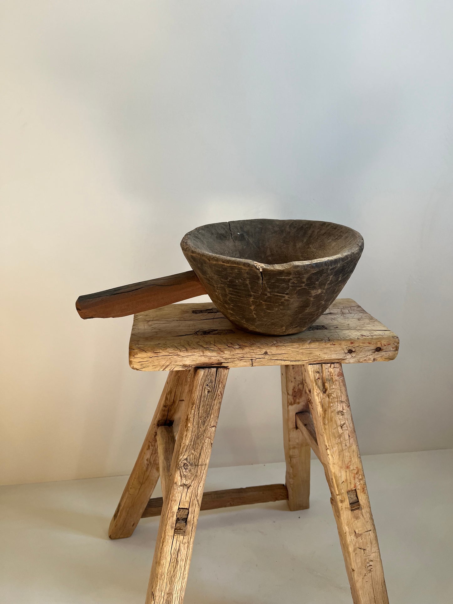 Vintage Wood Bowl with Handle No. 002