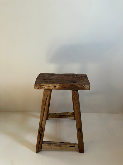 Vintage Rectangle Elm Stool, Natural
