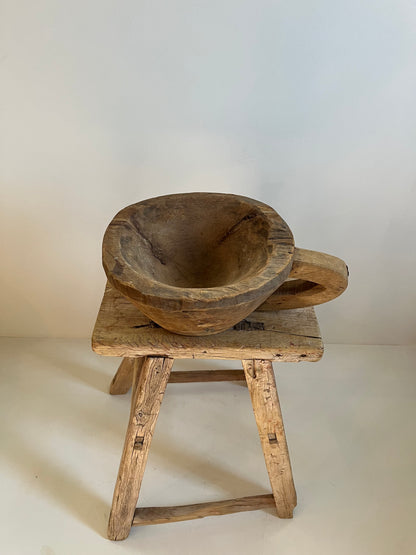 Vintage Wood Bowl with Handle No. 003