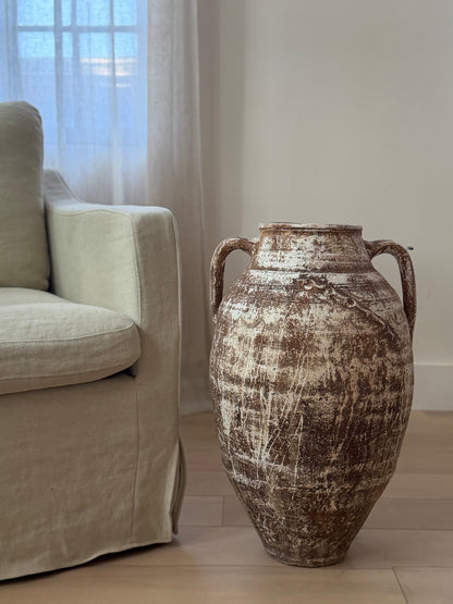 Oversized Double Handled Vessel - Brown & White