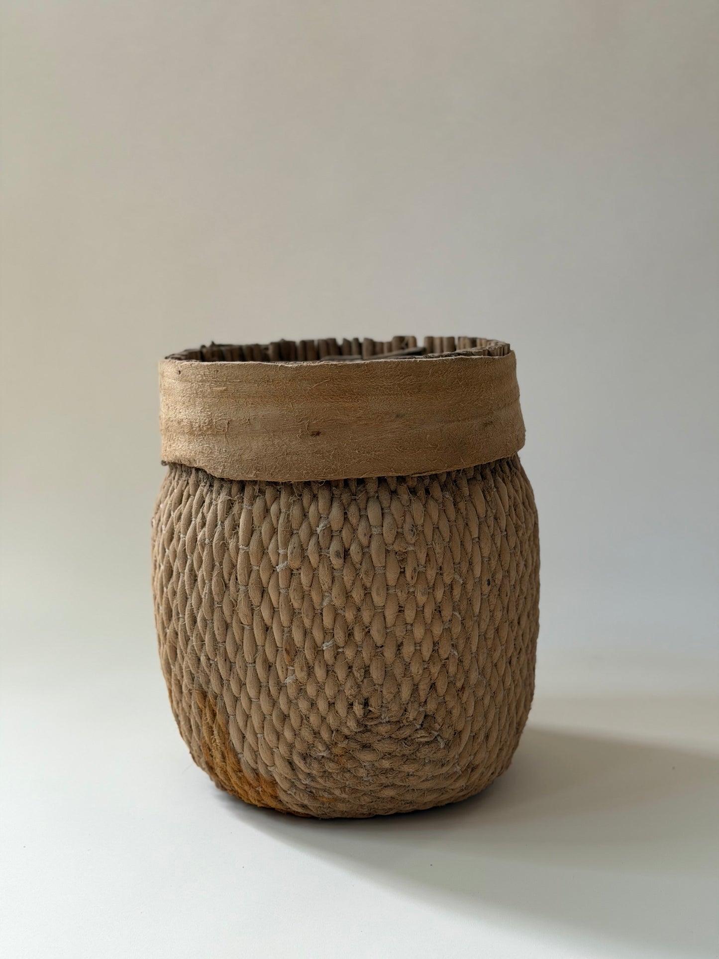 Vintage Woven Basket - Hand Stitched Detail
