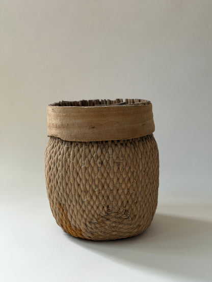 Vintage Woven Basket - Hand Stitched Detail
