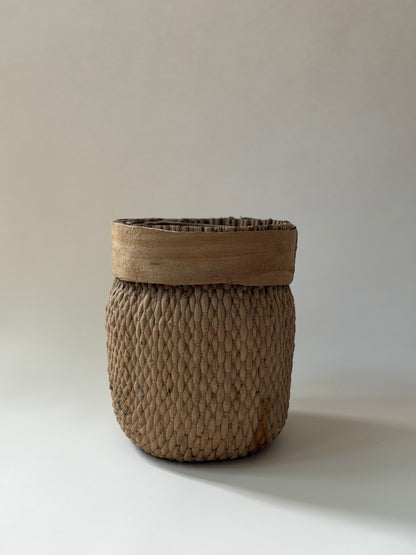 Vintage Woven Basket - Hand Stitched Detail