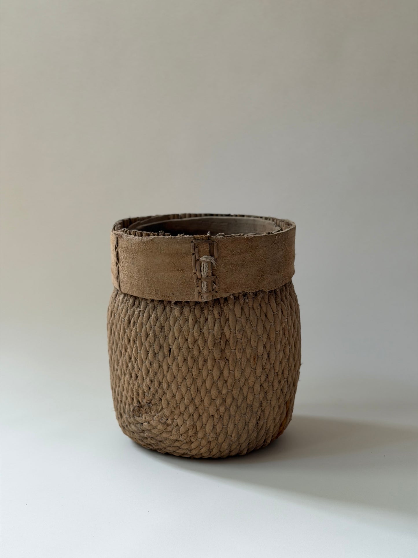 Vintage Woven Basket - Hand Stitched Detail