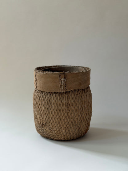 Vintage Woven Basket - Hand Stitched Detail