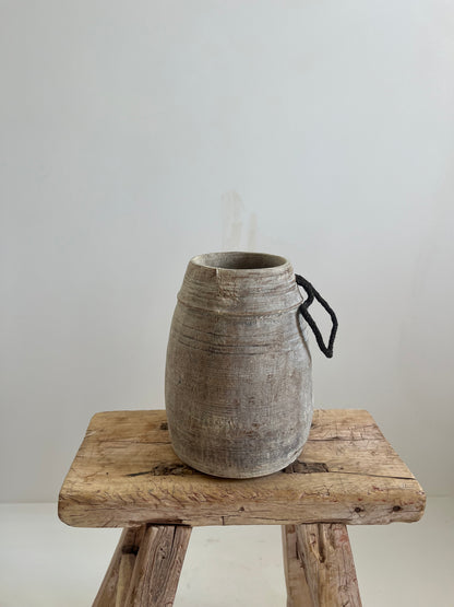 Bleached Vintage Teakwood Pot with Rope Handle, Small No. 001