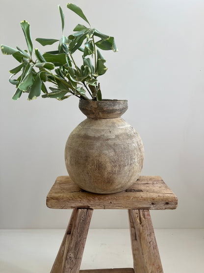 Bleached Vintage Teak Wood Vase, Medium No. 002